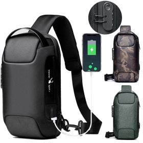 Anti Theft Sling Bag Waterproof Chest Bag Crossbody Backpack w USB Charge Port (Color: Army Green)